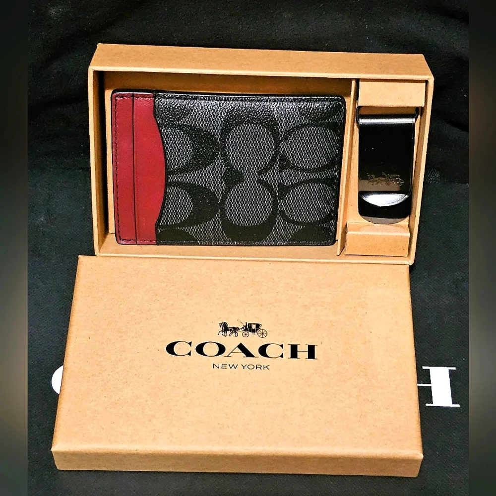 COACH BOXWD 3 IN 1 CARD CASE GIFT SET IN CANVAS (NWT)